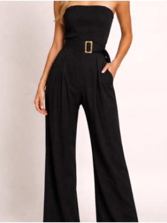 Monteau Pants - NWT Monteau Strapless Black Wide-Leg Jumpsuit with Buckle Belt